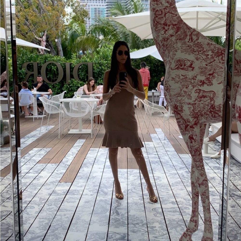 Brown Peplum Midi Dress